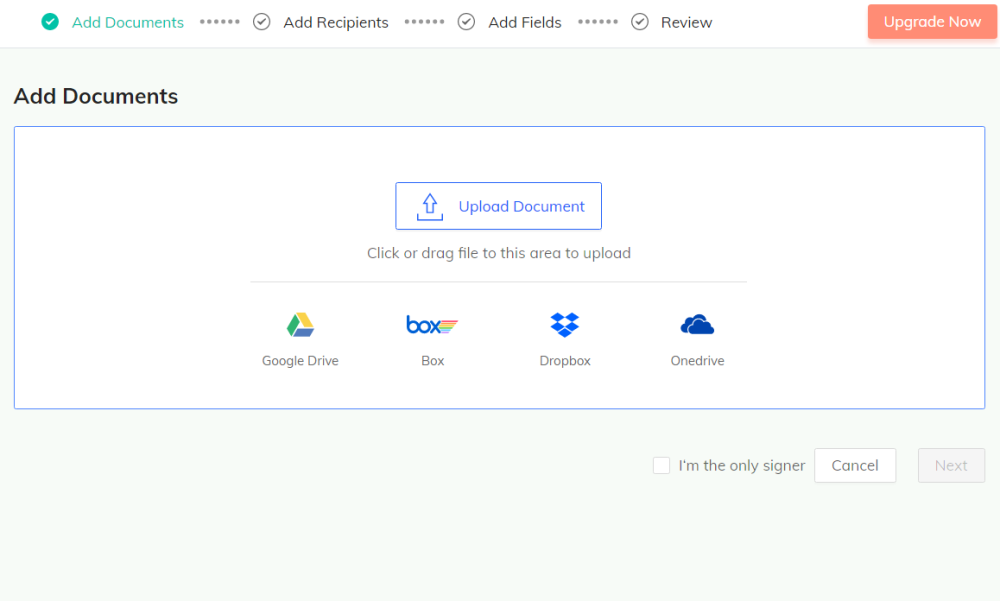 Окно загрузки документа в CocoSign