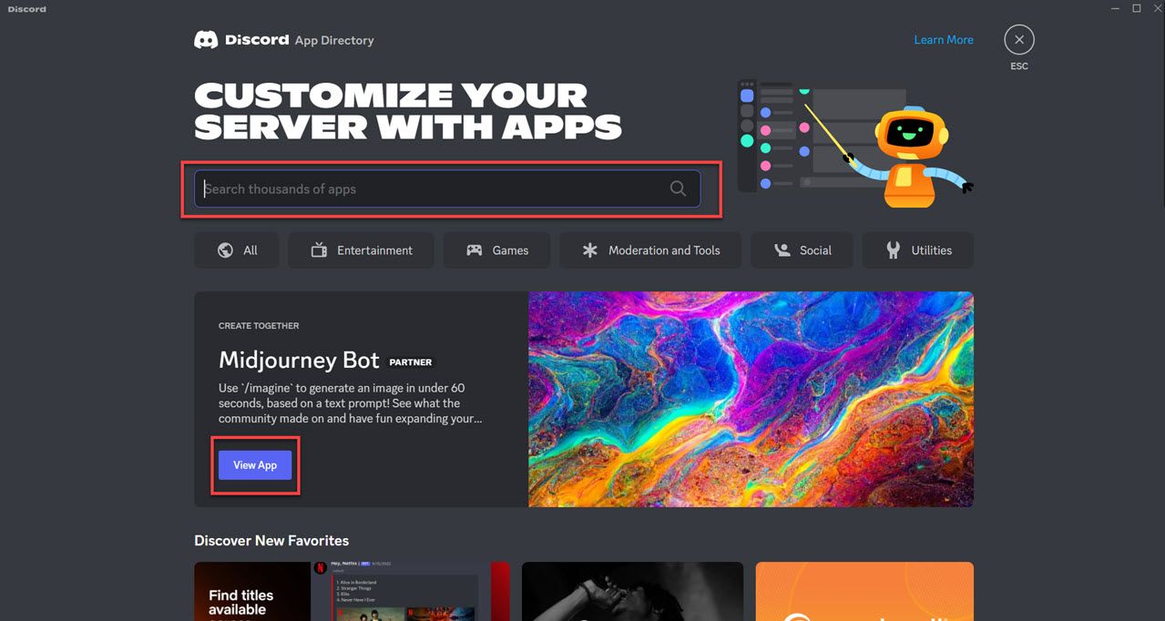 Discord App Directory search bar