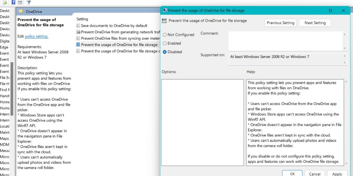 Отключение OneDrive через групповые политики