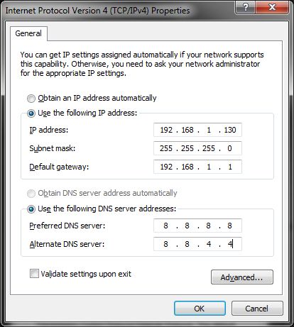 Настройка статического IPv4-адреса в Windows