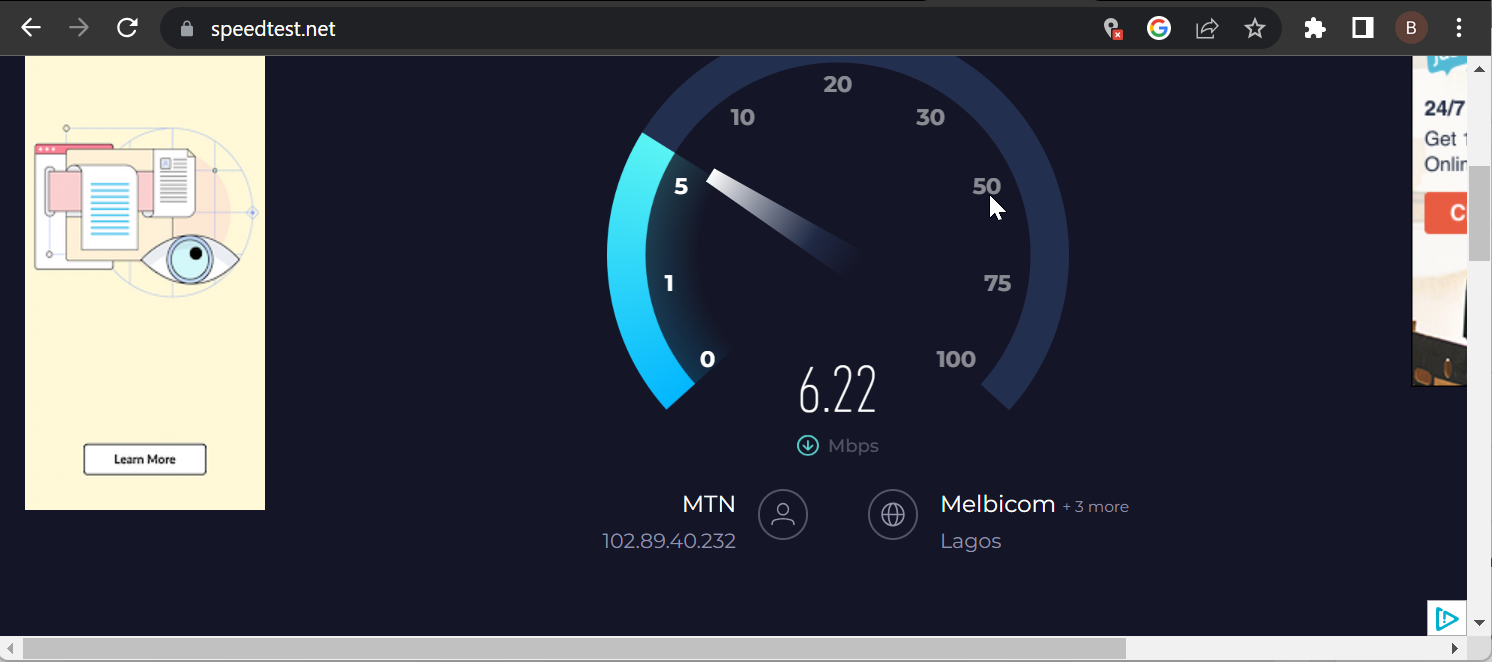 Risultato speedtest su notebook