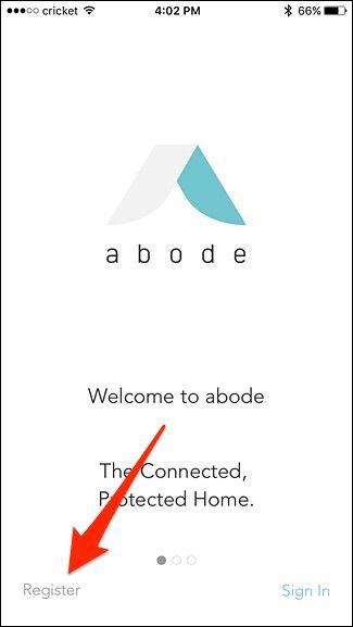 Экран регистрации в приложении Abode