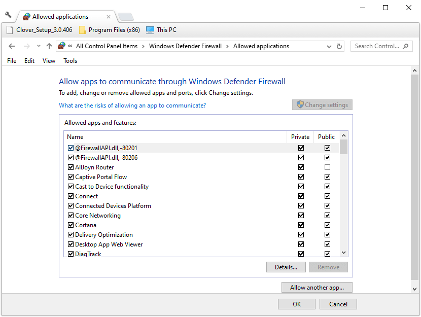 Настройки приложений в брандмауэре Windows Defender