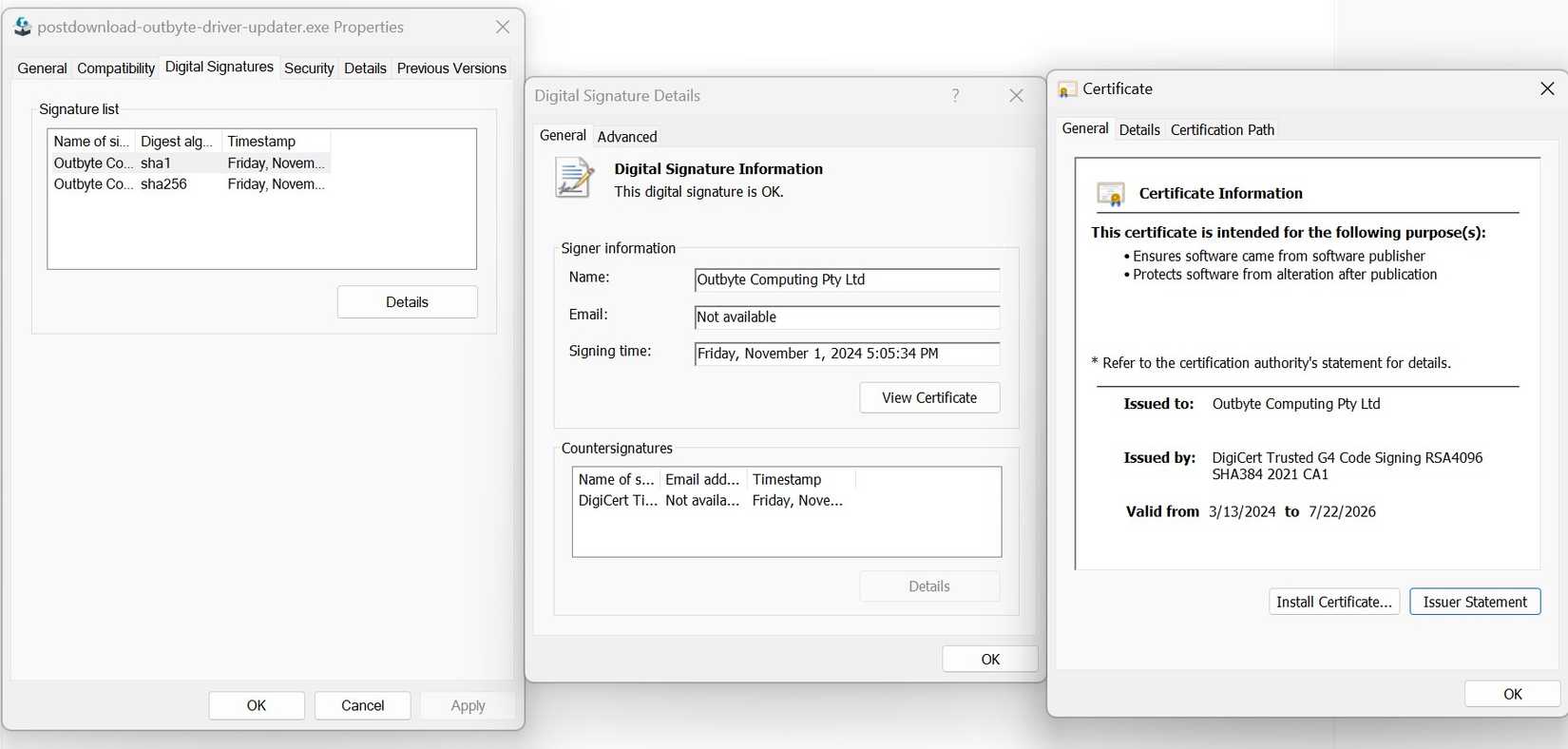 Проверка сертификата EXE файла в Windows
