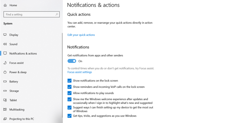 отключение уведомлений панели задач в Windows