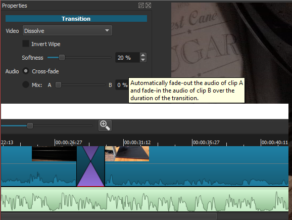 Выбор типа перехода и параметры