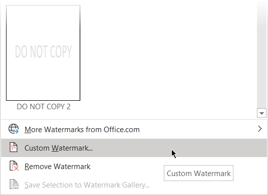 Параметры 'Пользовательская подложка' в Word