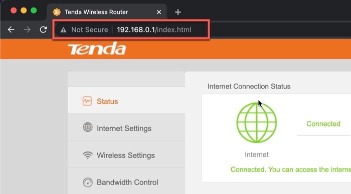 Вход в админ‑панель маршрутизатора через браузер