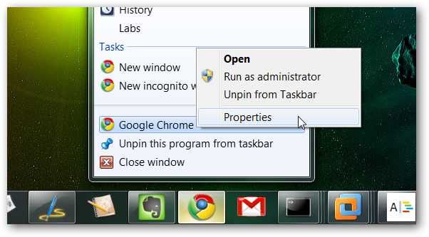 Ярлык Chrome с добавленным переключателем