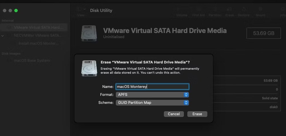 Форматирование виртуального диска в APFS