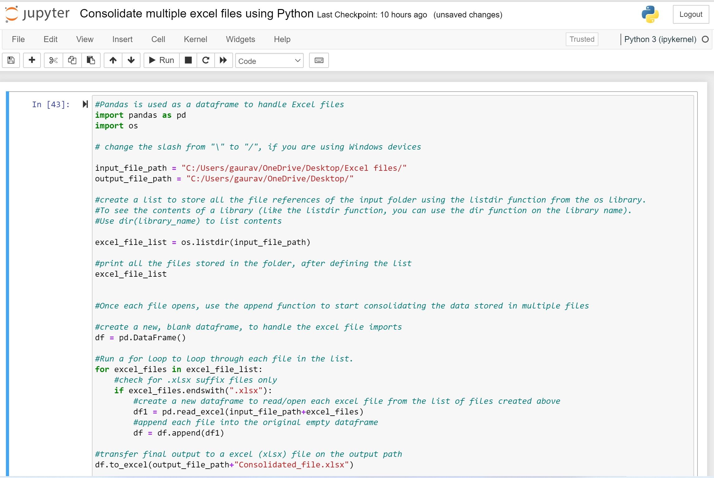 Фрагмент кода в Jupyter Notebook