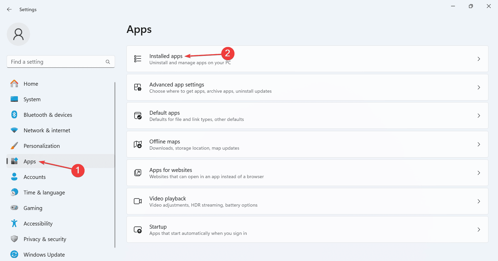 Окно «Установленные приложения» в Windows 11 с кнопкой поиска