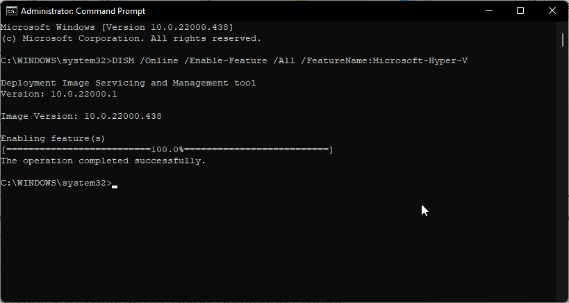 включить hyper v командная строка