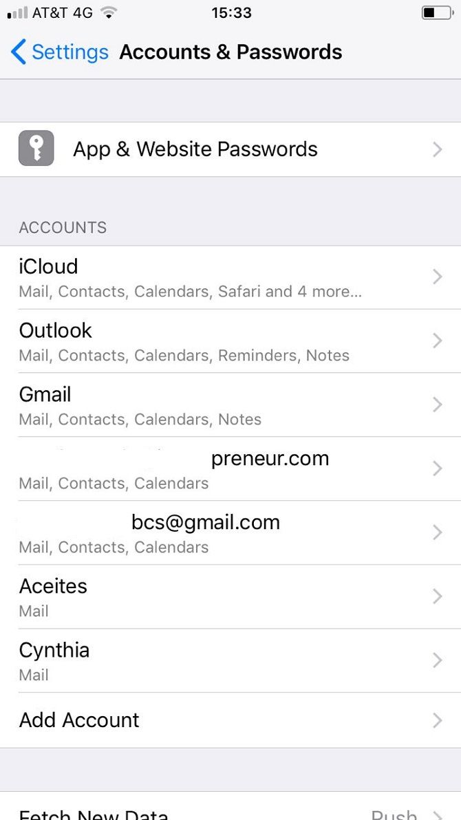 список аккаунтов iOS