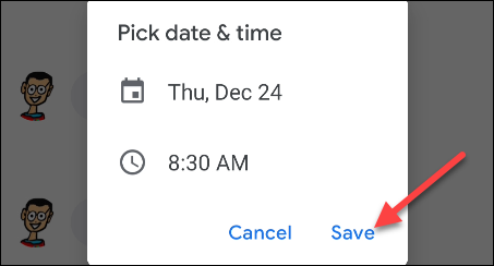 Подтвердите и сохраните выбранную дату и время
