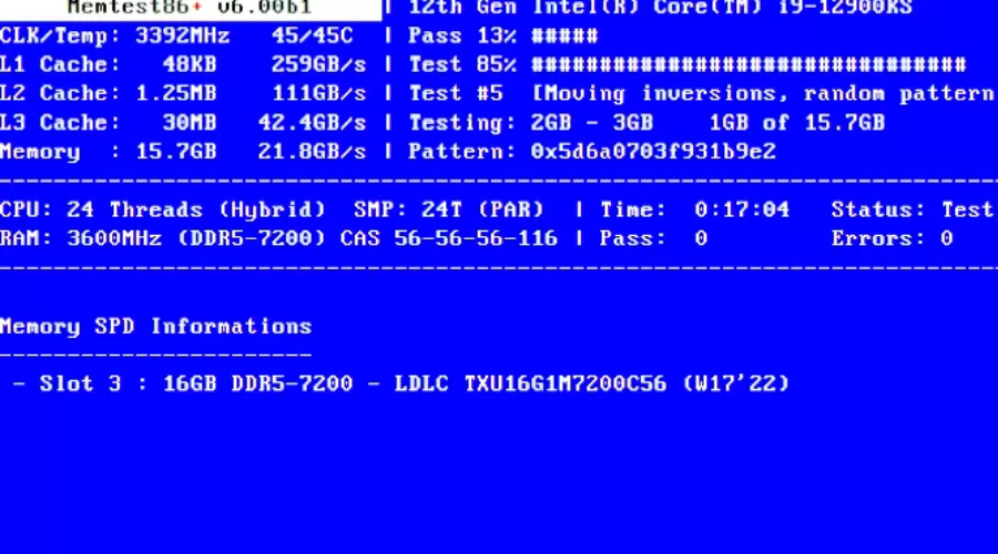 MemTest86+ во время проверки памяти