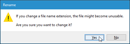 Подтверждение переименования расширения файла в Windows