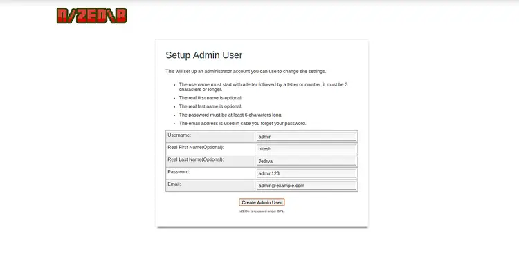 Создание администратора в интерфейсе nZEDb