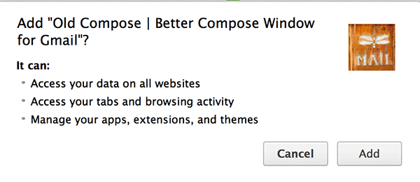 Diálogo de confirmación para añadir la extensión Old Compose en Chrome.