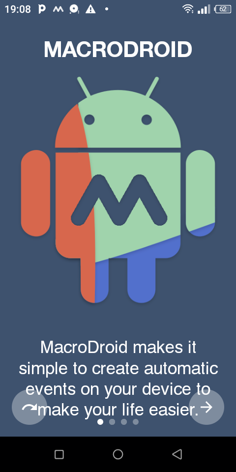 Экран приветствия MacroDroid с подсказками для новичка