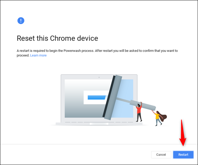 Диалог Powerwash на Chromebook с опцией обновления прошивки
