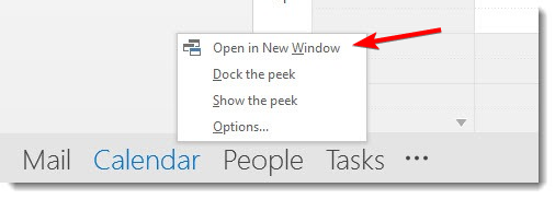 Контекстное меню папки Outlook с опцией «Открыть в новом окне»