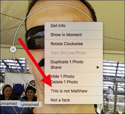 Удаление неверной метки лица в Фото