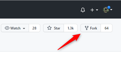 Нажмите кнопку «Fork» в интерфейсе GitHub