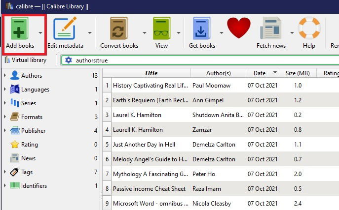 Calibre — добавить книги