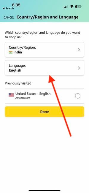 change country and language