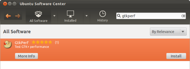 Окно GtkPerf с выбором профиля тестирования виджетов GTK+