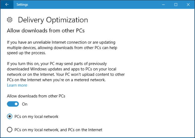 Параметры «Разрешать загрузки с других компьютеров»