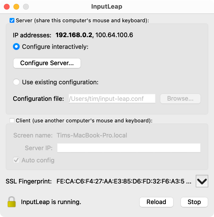 Input Leap server running on macOS.