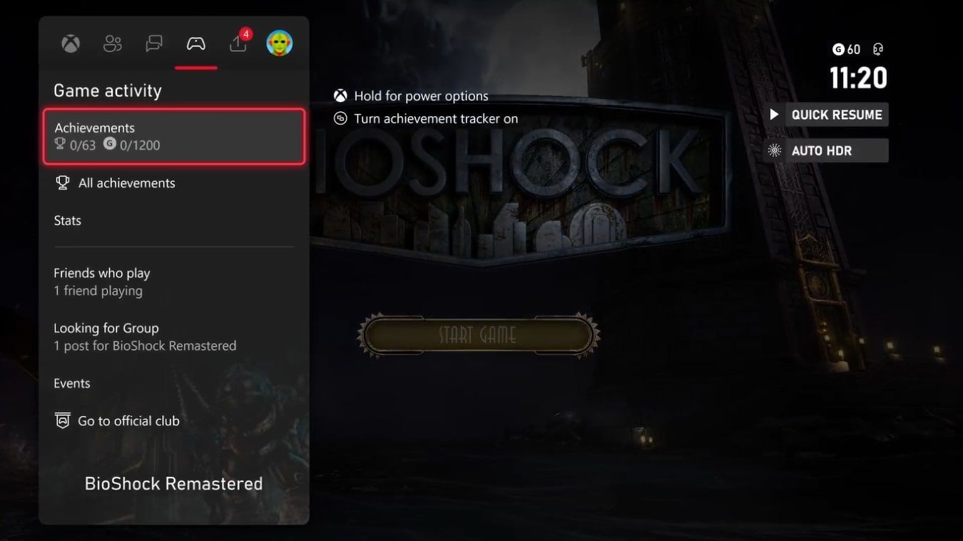 Скриншот меню гида на Xbox Series X с выделенным бейджем Auto HDR