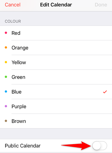 Включите «Публичный календарь».