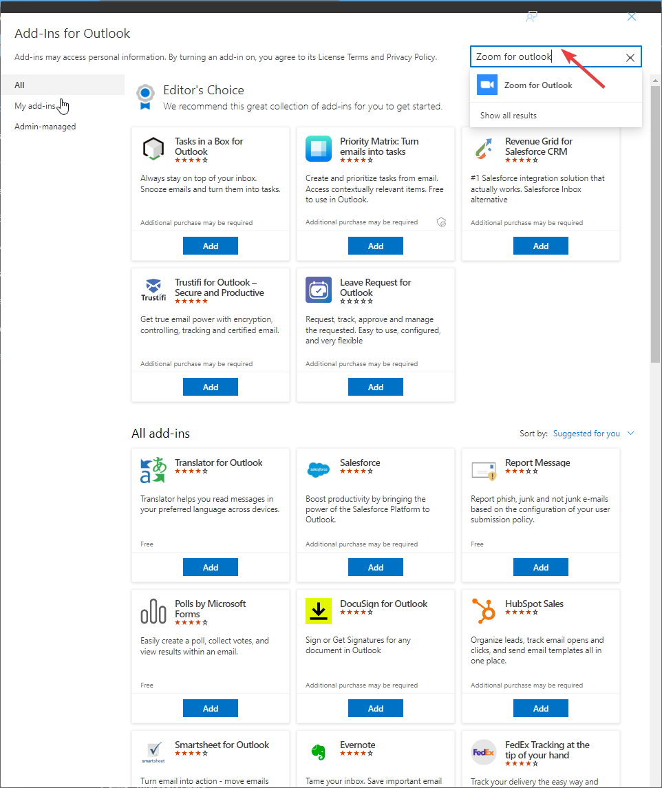 ZOOM FOR OUTLOOK ODA