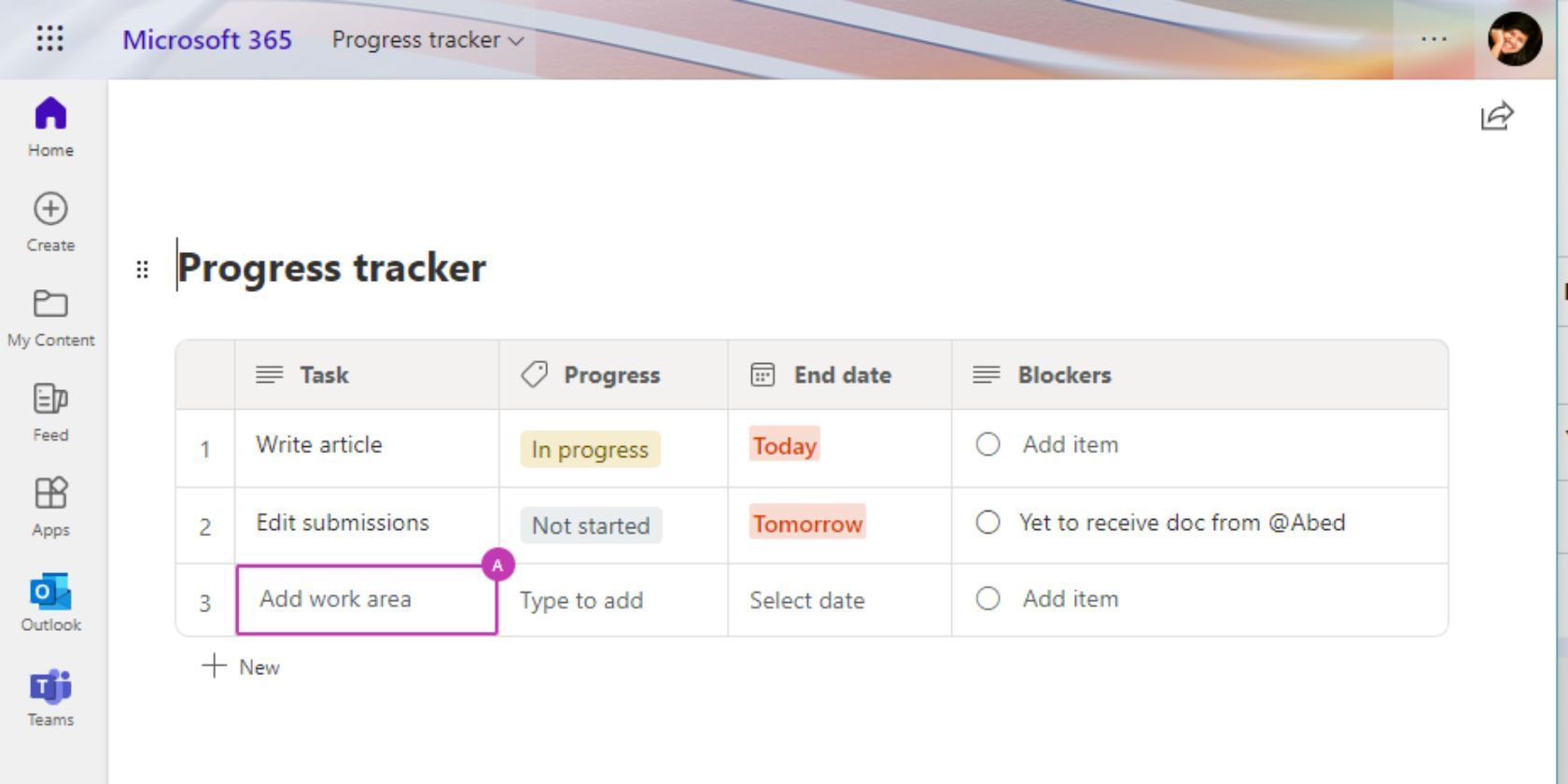 Скриншот Loop‑компонента, открытого в Microsoft 365 с навигацией к OneDrive