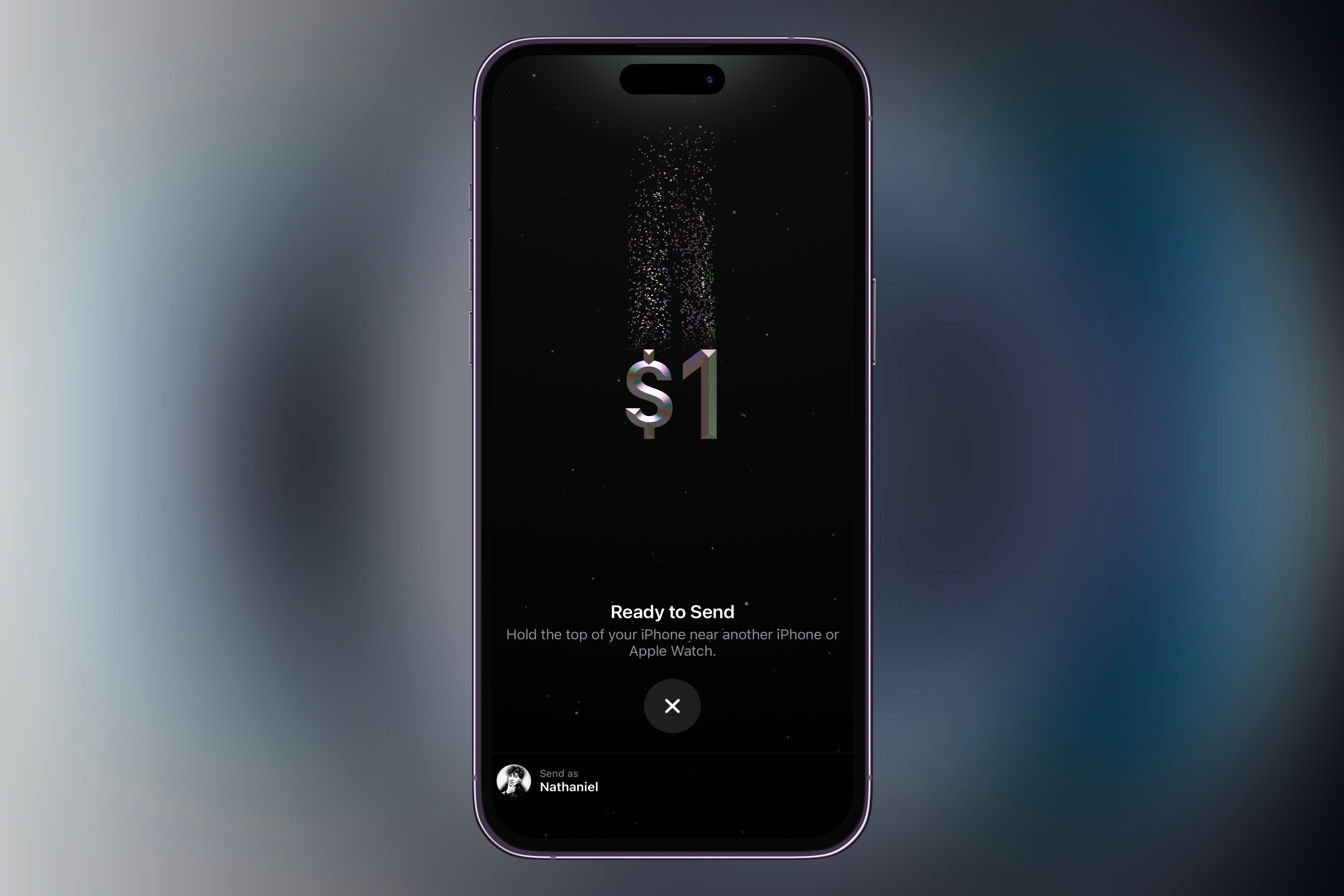 Отправка денег с помощью Tap to Cash в Wallet на разноцветном фоне.