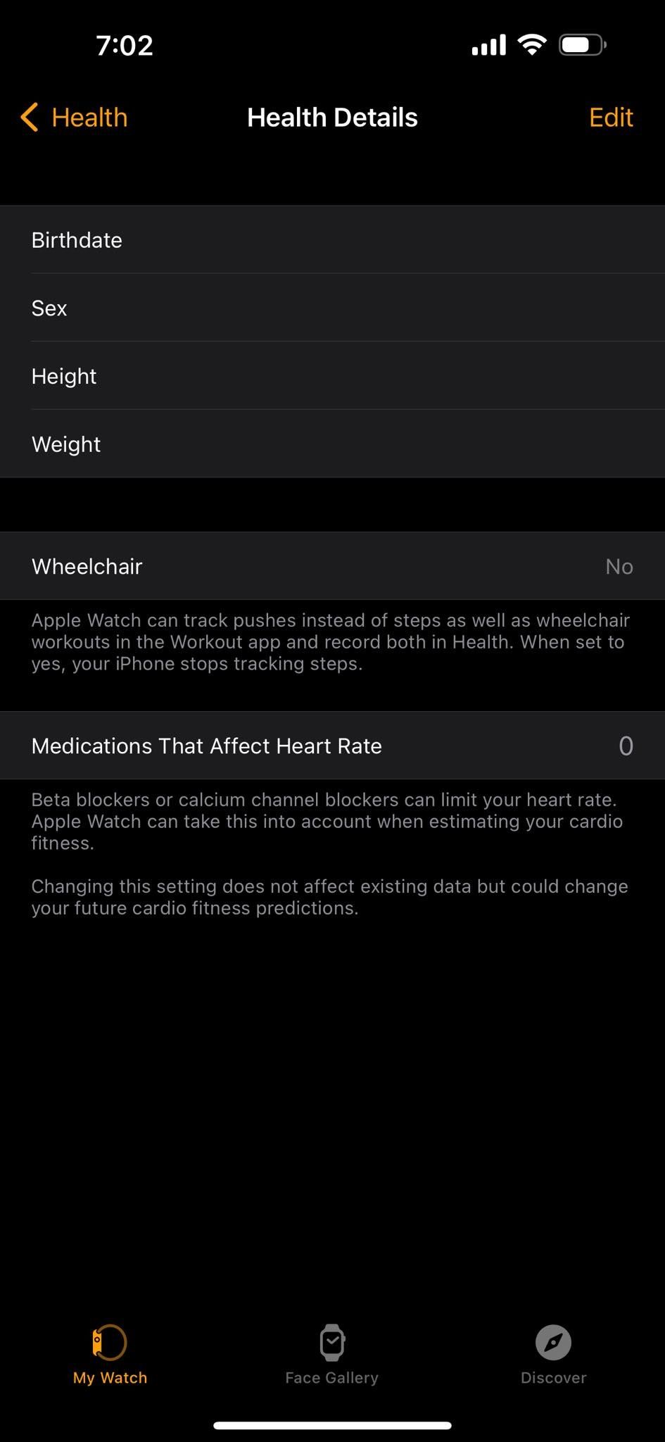 Редактирование данных о здоровье в приложении Watch на iPhone