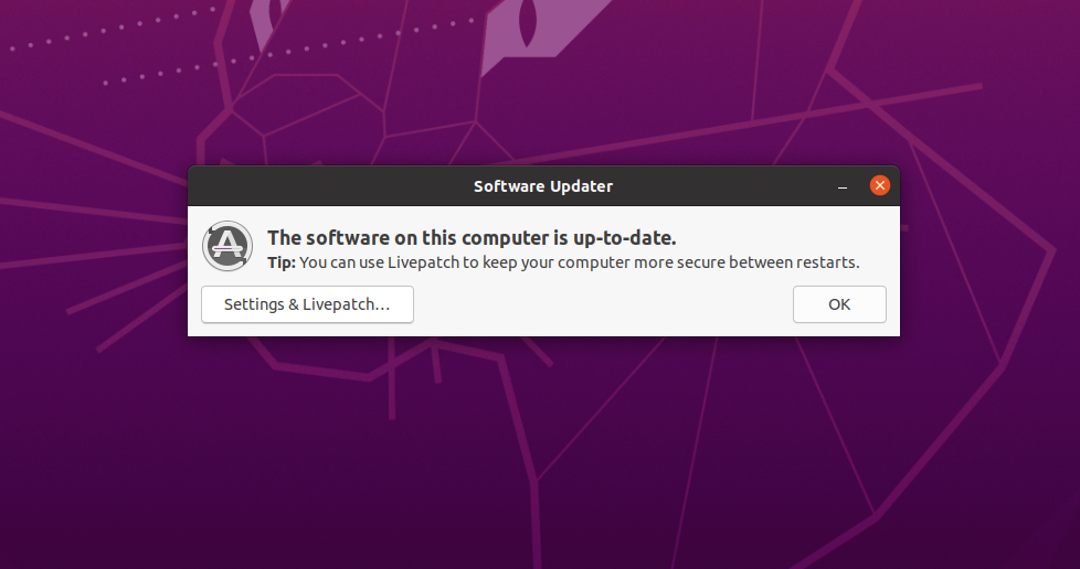 Параметры Software Updater: Settings & Livepatch