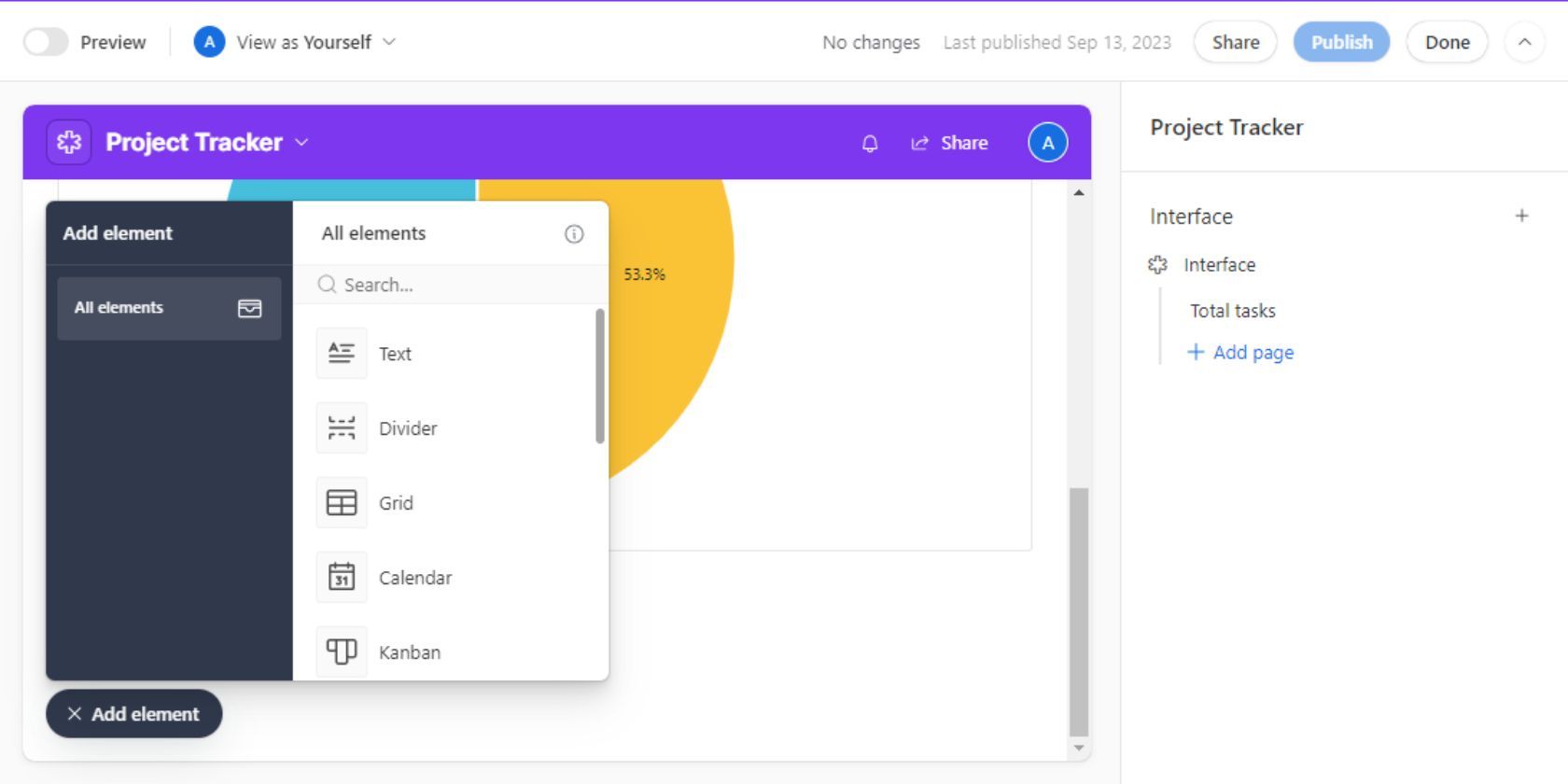 Скриншот Airtable: окно добавления элемента в интерфейс