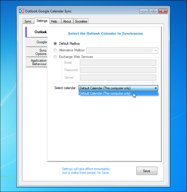 Выбор календаря Outlook для синхронизации