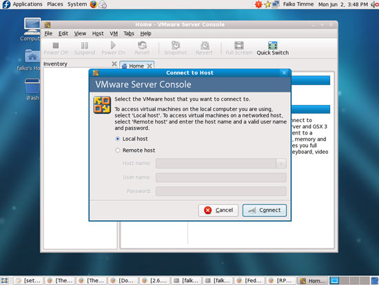 Подключение к локальному хосту в VMware Console