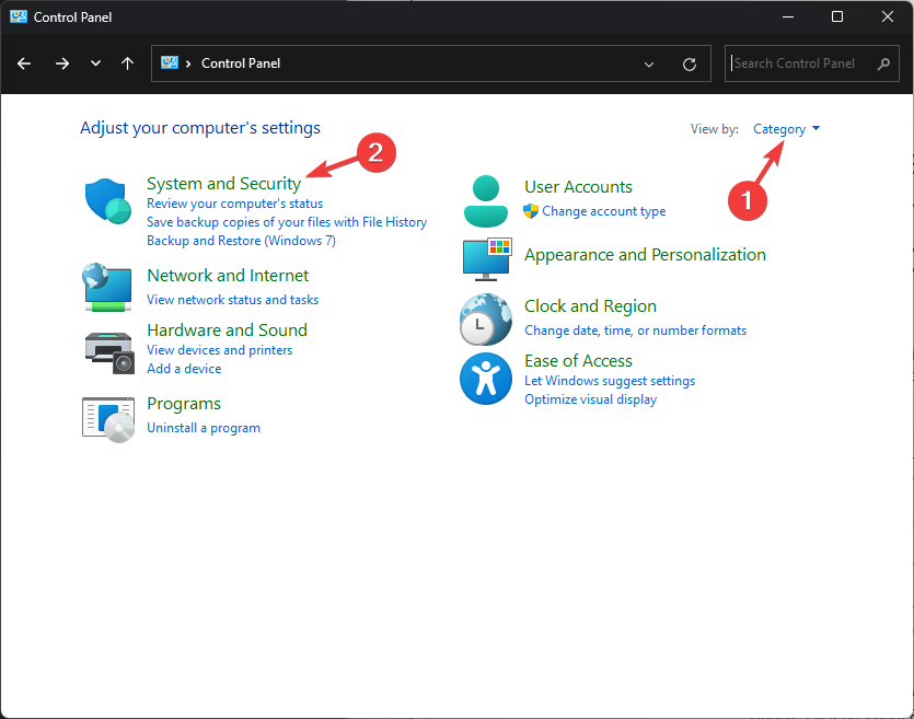 Переход в раздел Система и безопасность