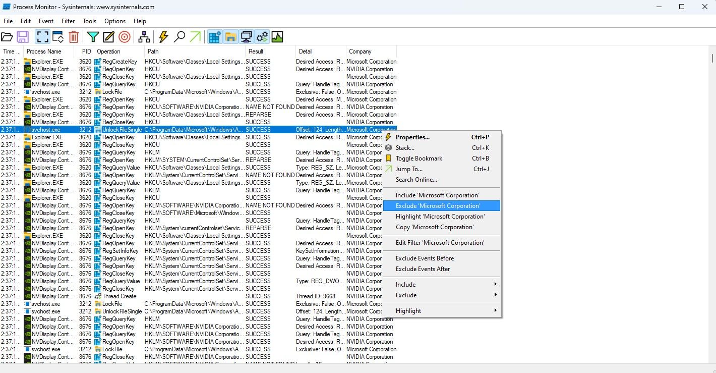 Image of Process Monitor Exclude Function