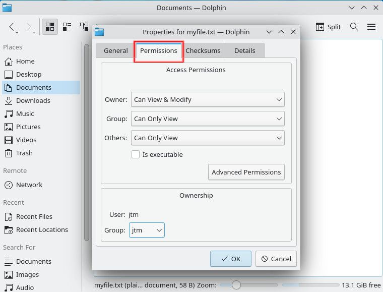 Plasma permissions dialog