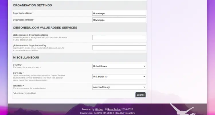 Параметры организации