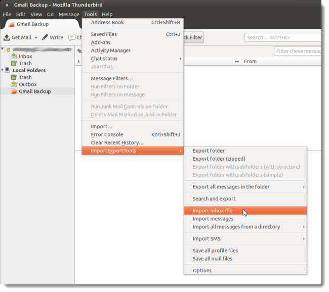 Импорт mbox в Thunderbird через ImportExportTools