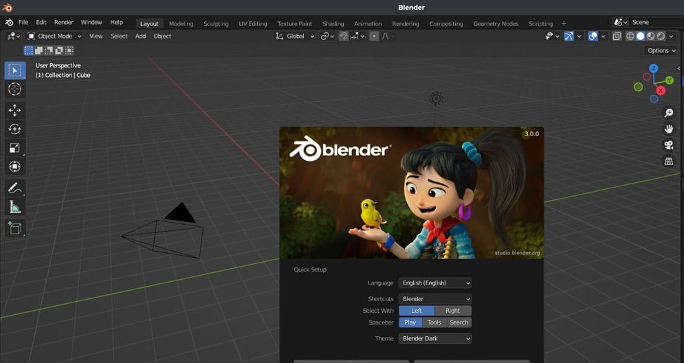 Интерфейс Blender с перетаскиваемым файлом