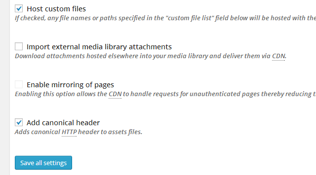Опция Add canonical header в настройках CDN плагина